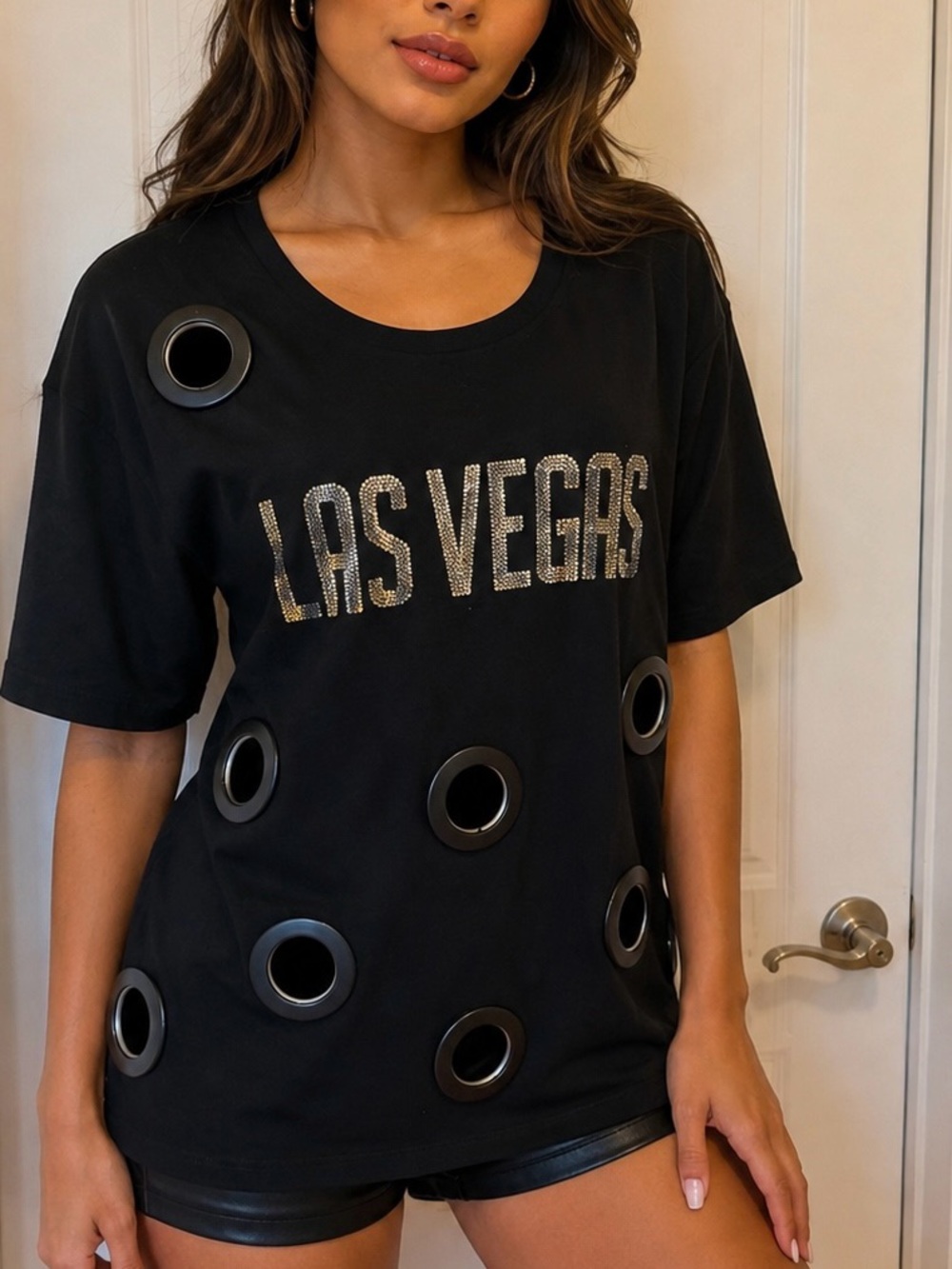 Upcycled Grommet 'Las Vegas' Black Short Sleeve Tee size XL